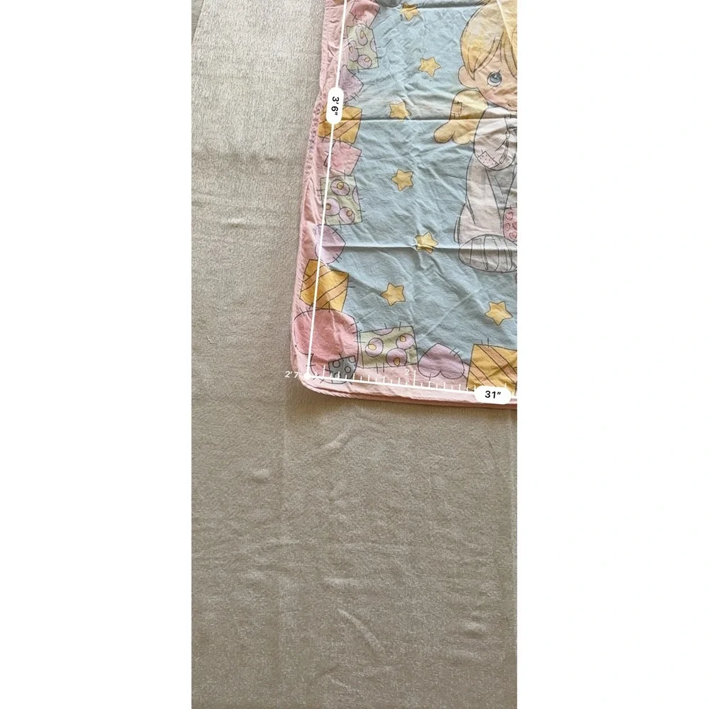 Vintage Precious Moments Baby Blanket 42x31 Pink Blue Stars Angel Boy